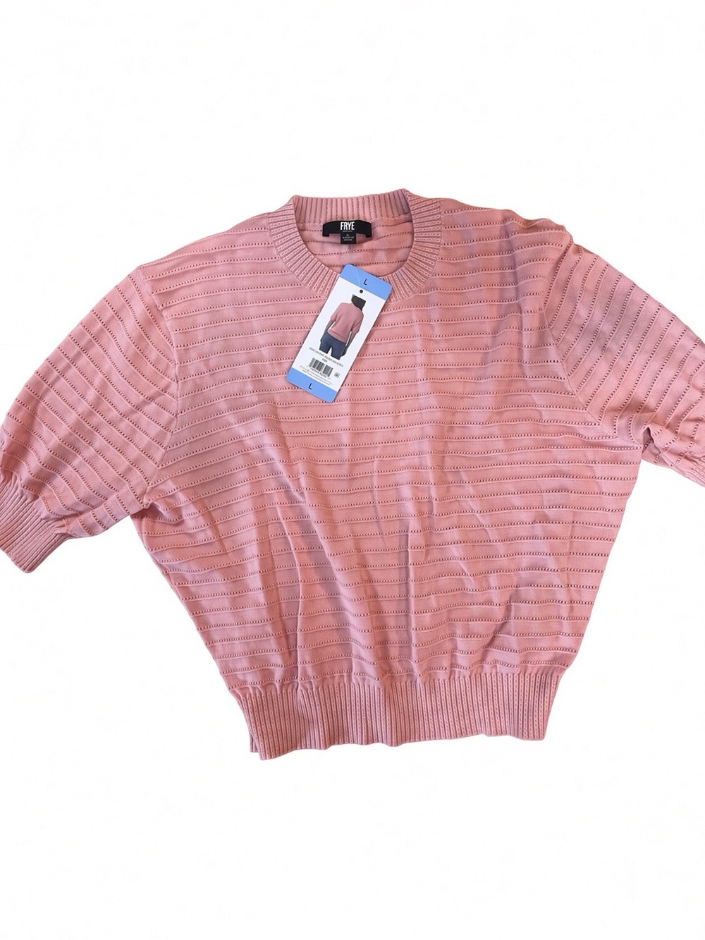 NWT Frye Dusty Pink Pointelle Short Sleeve Sweater L